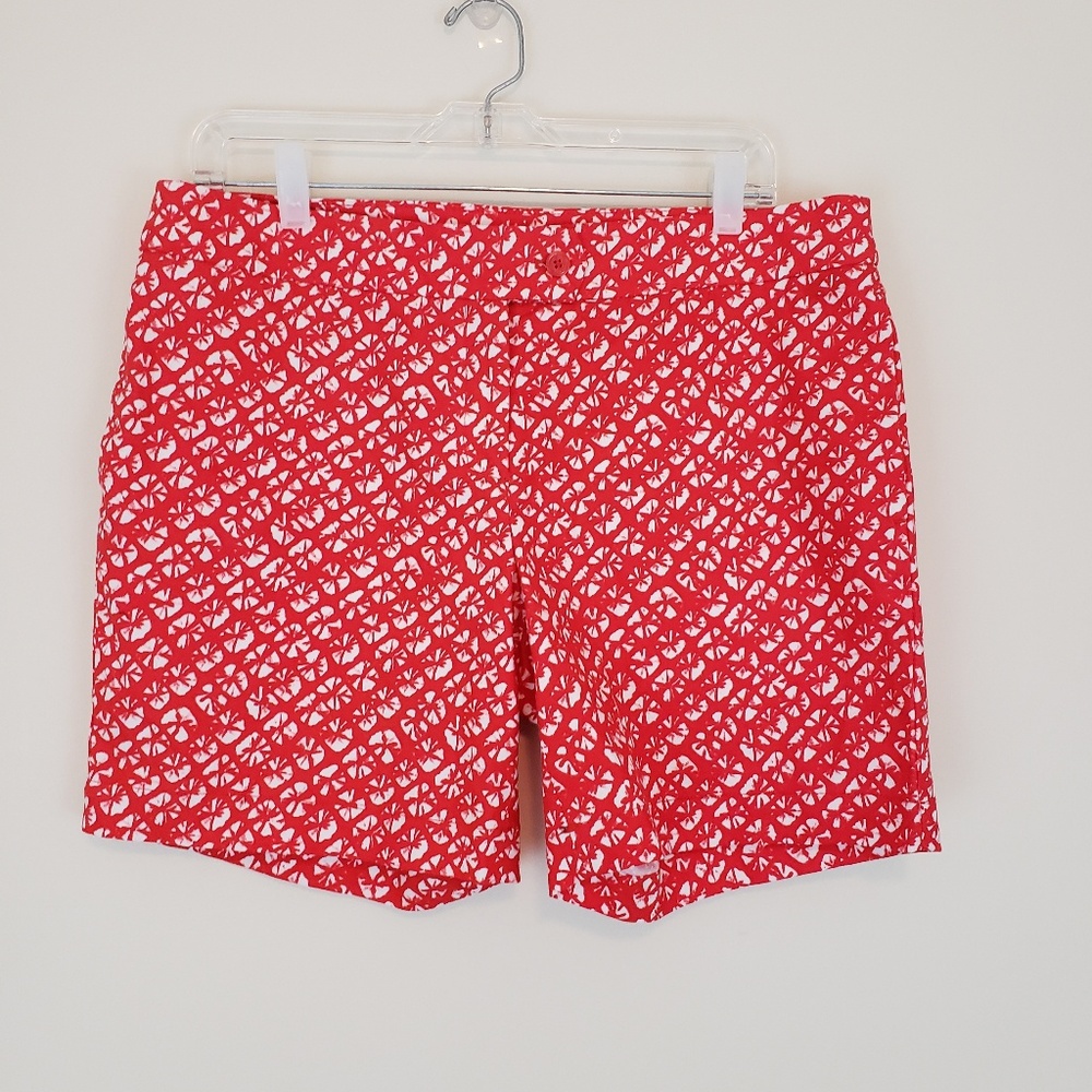 Kenar Coral Red White Print Shorts Size 12 Mid Rise Chino
